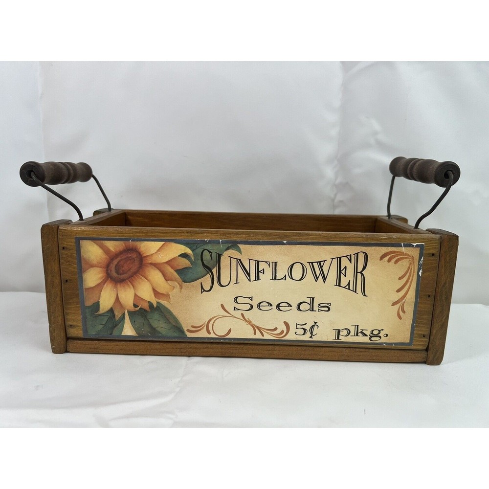 Vtg Decorative Country Farmhouse Wooden Fruit Storage Rectangle Basket W/Handles